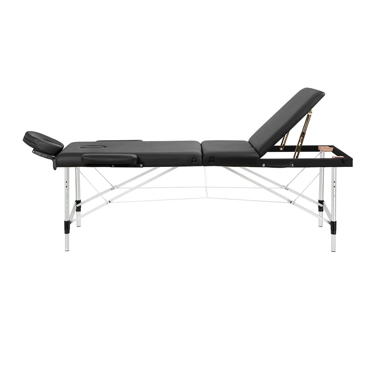 BALANCE aluminium folding massage table with three segments in black, lightweight and portable massage furniture for professional use