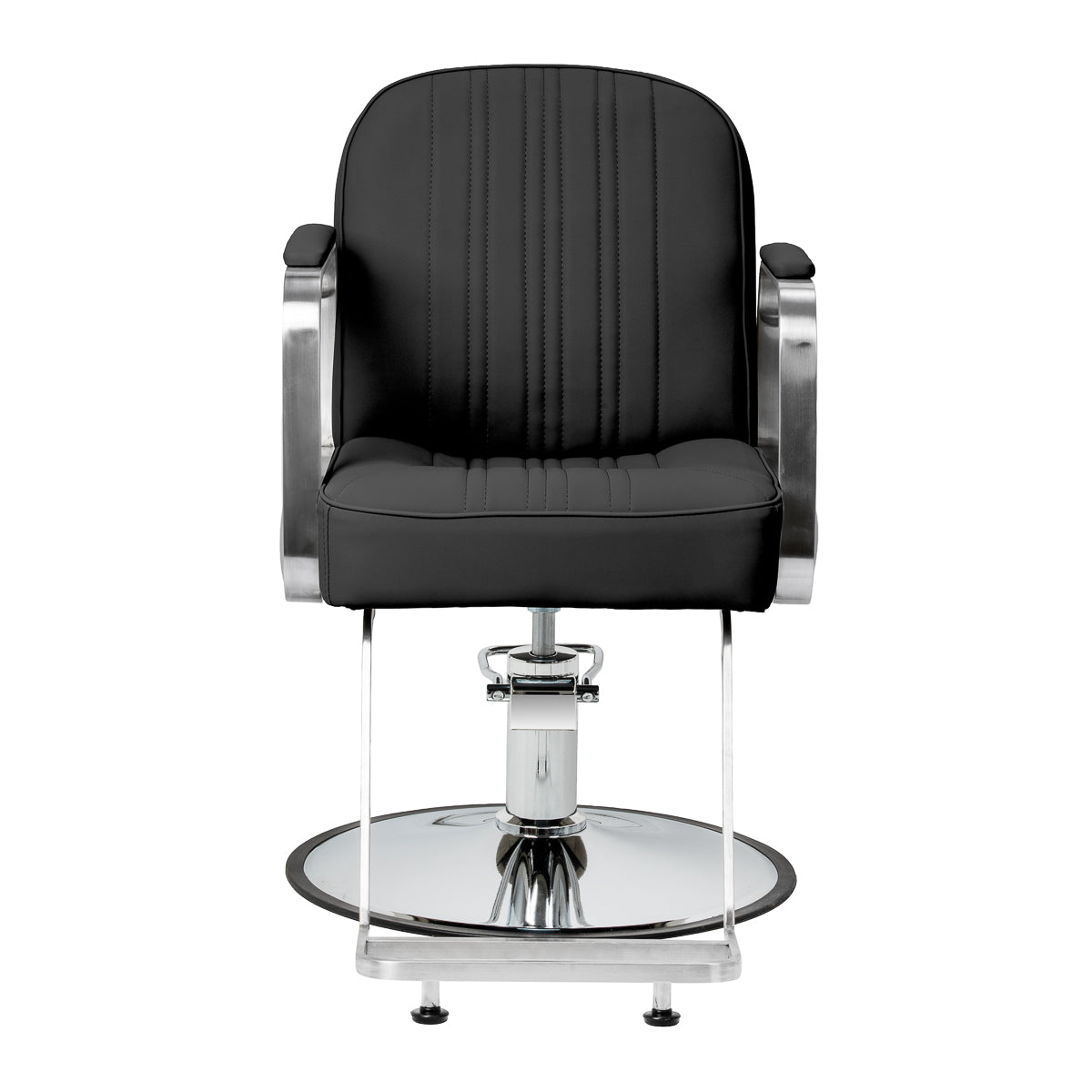 Black Gabbiano Acri hairdressing chair with adjustable headrest and armrests, featuring a sleek modern design.