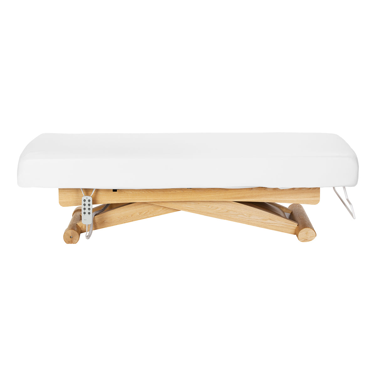 Sillon Siesta Table SPA Électrique – Blanche, Base Brun Clair · Vue de côté