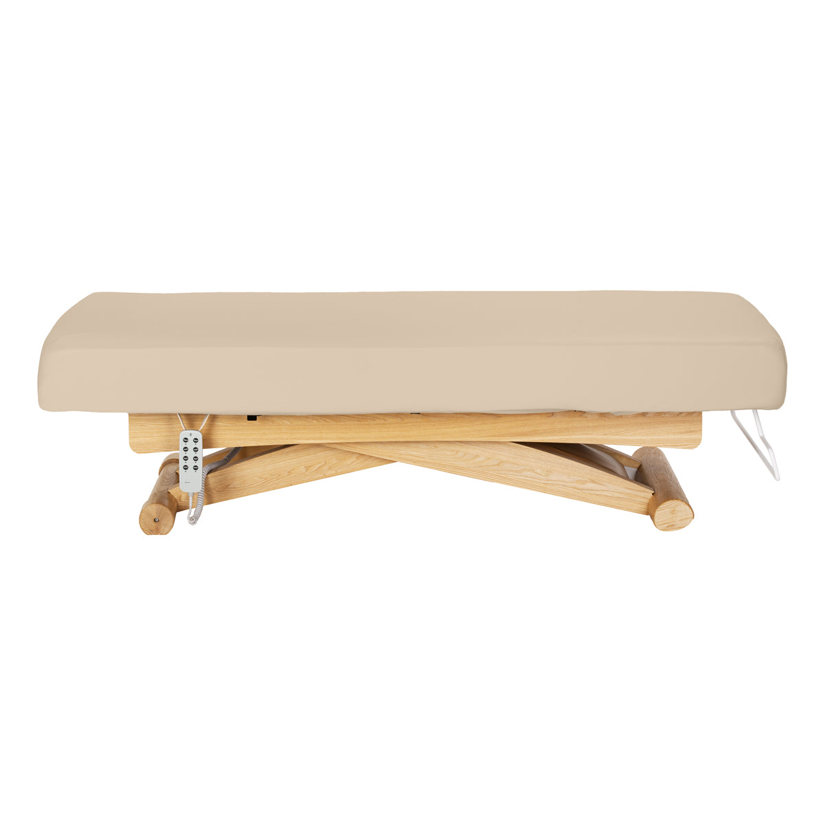 Sillon Siesta Table SPA Électrique – Beige, Base Brun Clair · Vue de côté