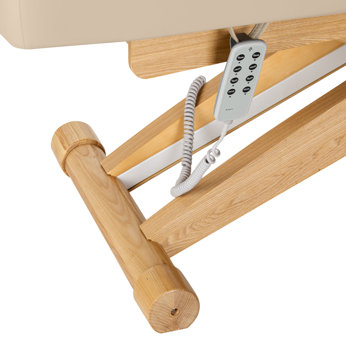 Sillon Siesta Table SPA Électrique – Beige, Base Brun Clair · Télécommande