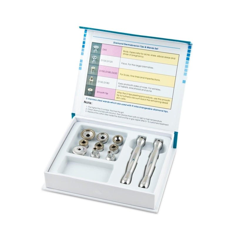 Beauty System 7-in-1 Micro, Sono, Peel, Hot–Cold, Lift, and Photon device showing various treatment heads and controls.