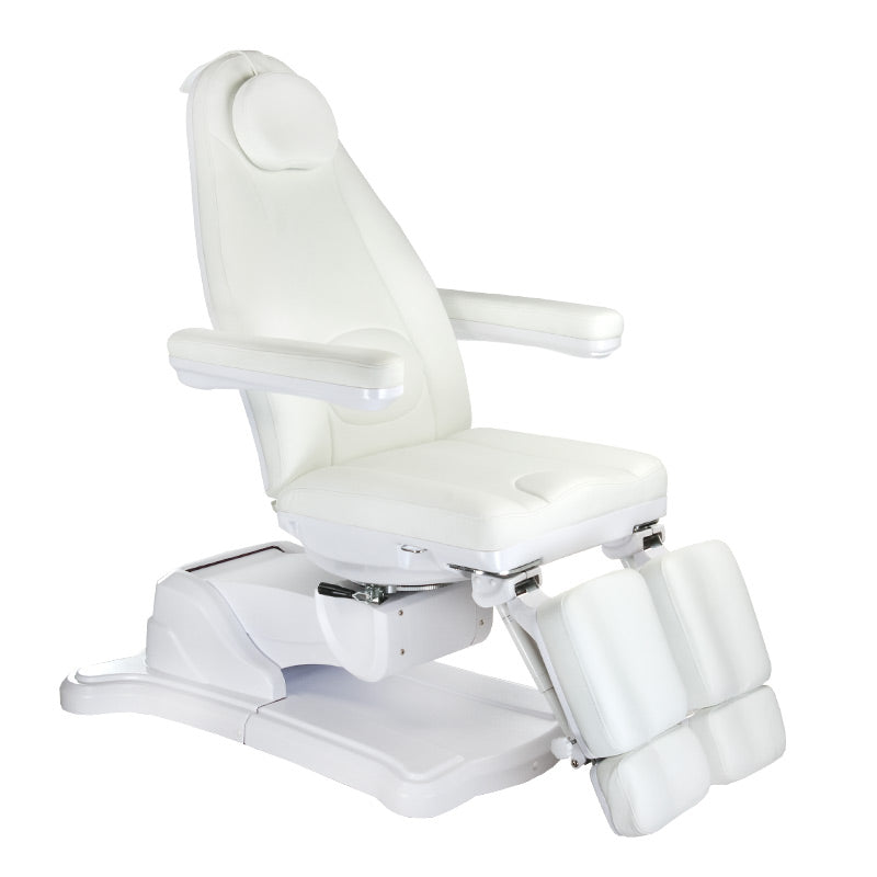 Light grey electric cosmetic chair BR-6672A 208-103 by Beauty System with adjustable features and padded upholstery.