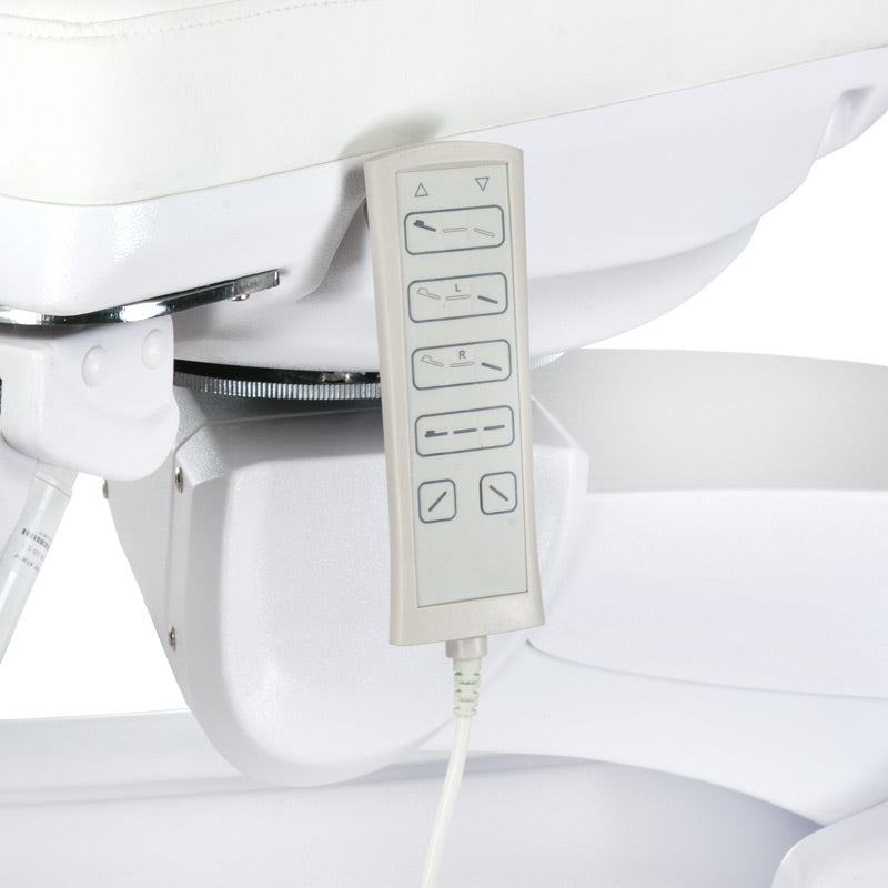 Electric beauty salon chair in light grey by Beauty System, featuring adjustable upholstery and modern design.
