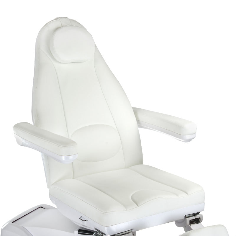 Electric cosmetic chair Mazaro BR-6672C white by Beauty System, featuring adjustable headrest and cushioned seat for spa treatments.