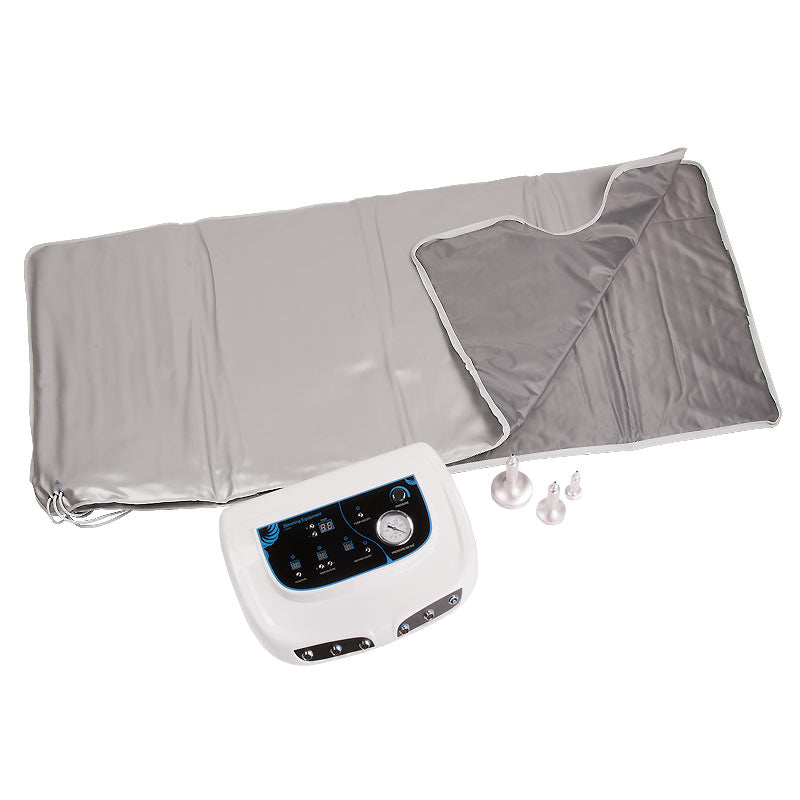 Infrared therapy blanket with Dermomassage features from Beauty System, showing the plush, heated blanket with massage controls.