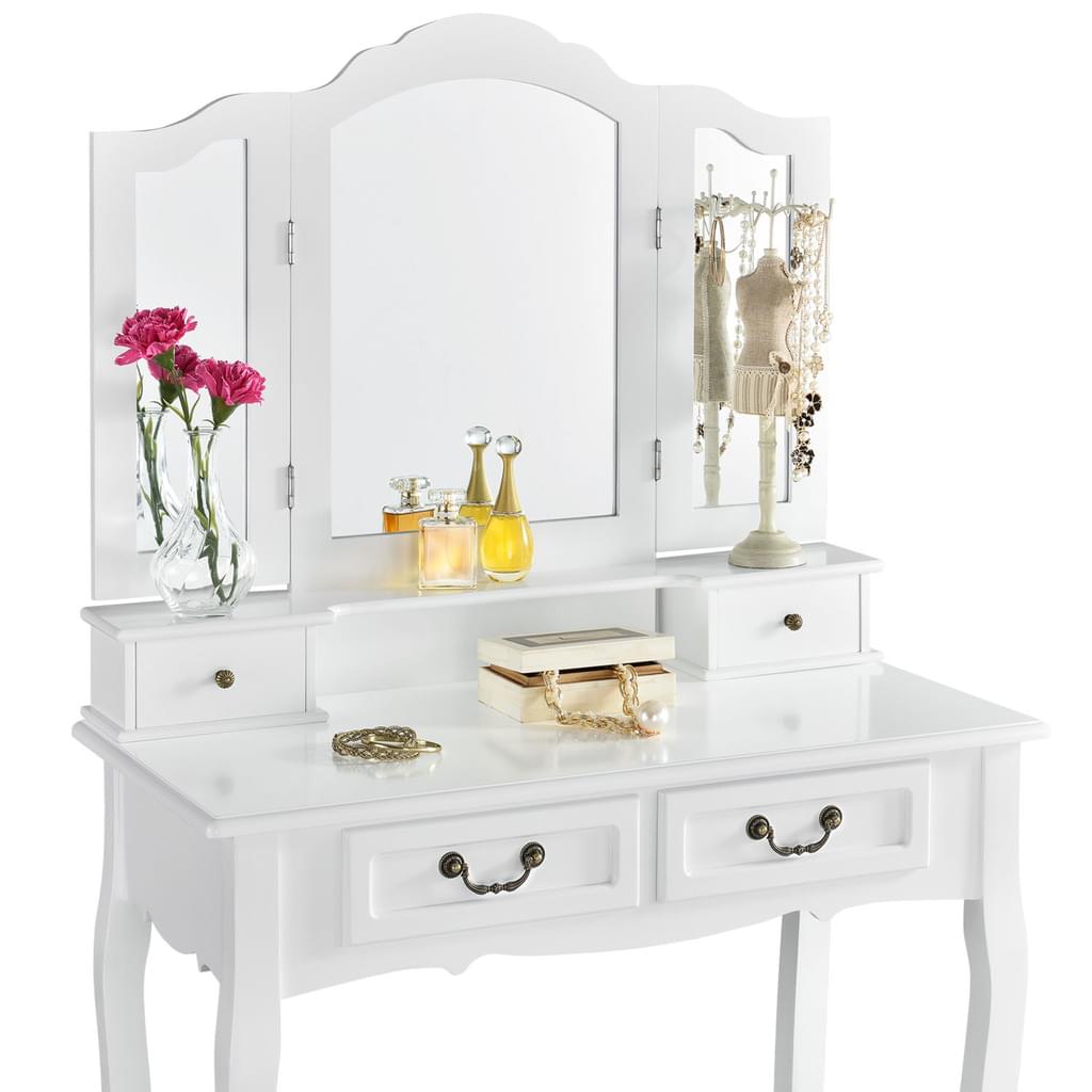 Toaletka biała EMMA 3 mirrors 4 drawers +stool - BVShop
