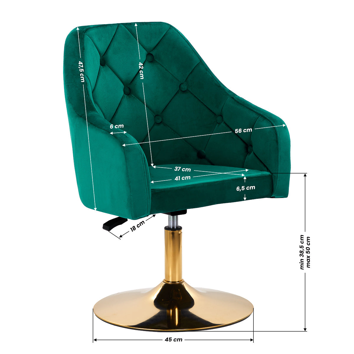 Green 4Rico swivel office chair with adjustable height and armrests, featuring a modern ergonomic design.
