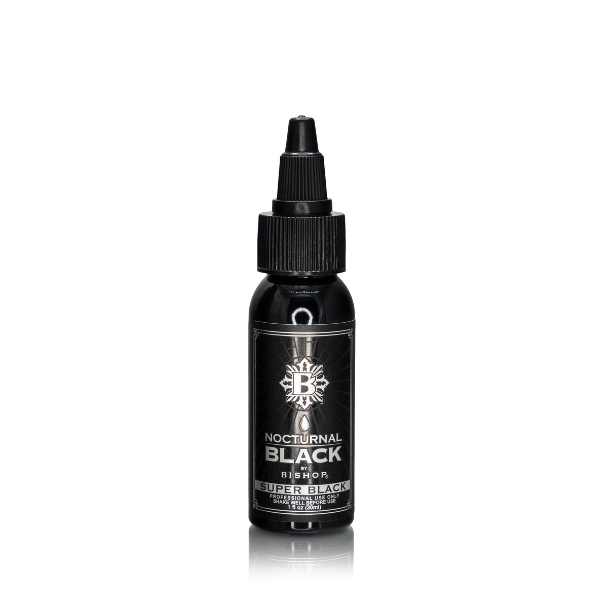 Nocturnal By Bishop Super Black 30ml — flacon sur fond blanc