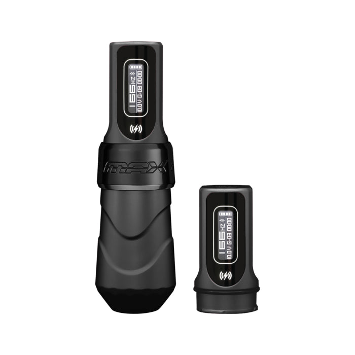 FK Irons Flux Max Black Ops tattoo machine with two PowerBolt II batteries