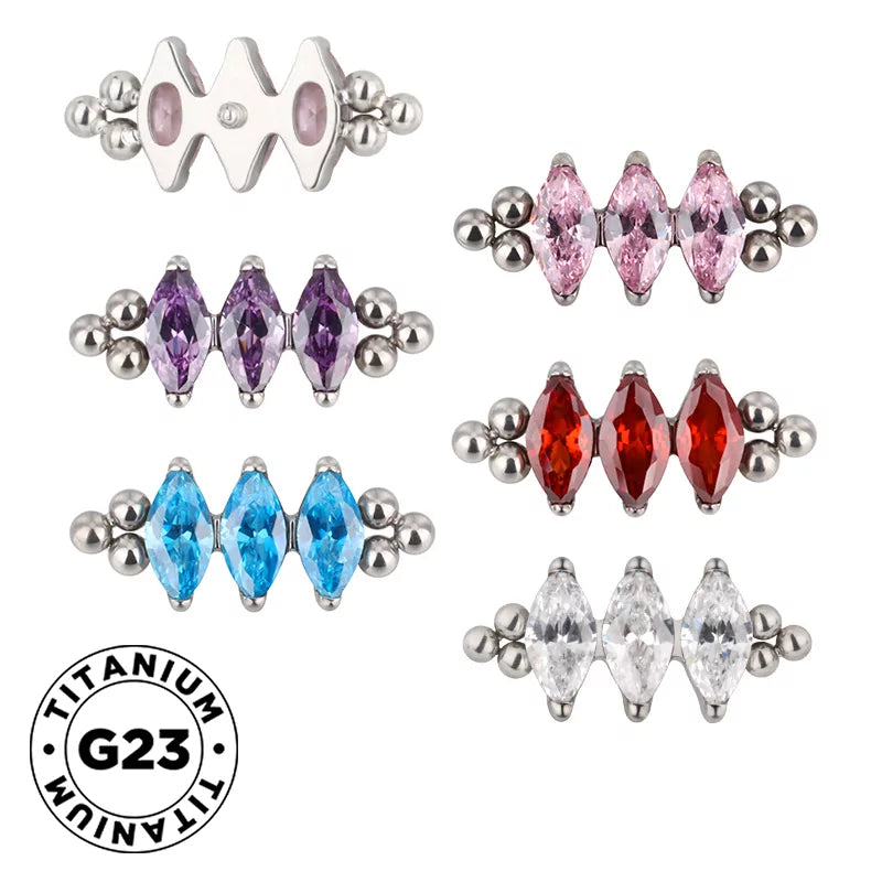 Bague en titane avec triple perle et sertissage