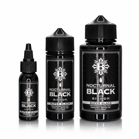Nocturnal By Bishop Super Black 30ml, 118ml, 295ml — comparaison des volumes des flacons