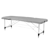 BALANCE table de massage pliante en aluminium à trois sections – Grise; vue de trois quarts, plateau à plat