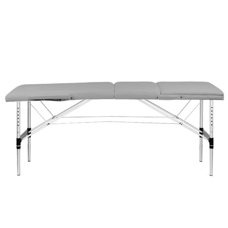 BALANCE table de massage pliante en aluminium à trois sections – Grise; vue avant du cadre en aluminium