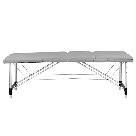BALANCE table de massage pliante en aluminium à trois sections – Grise; autre côté, plateau à plat
