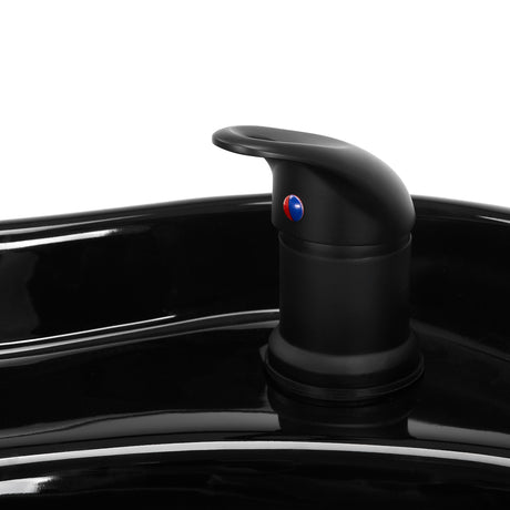 Gabbiano Lucca black hairdressing wash unit with sink and adjustable chair for salon styling and hair washing.