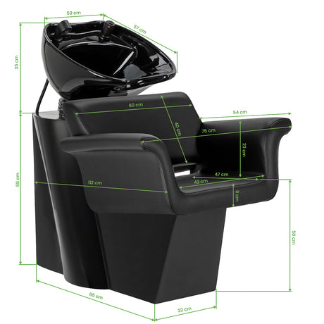 Black Gabbiano Lucca hairdressing wash unit with a sleek design and built-in sink for salon hair washing stations.