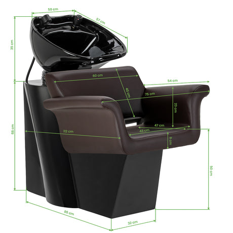 Gabbiano Lucca brown hairdressing wash unit with sink and chair for salon shampooing services.