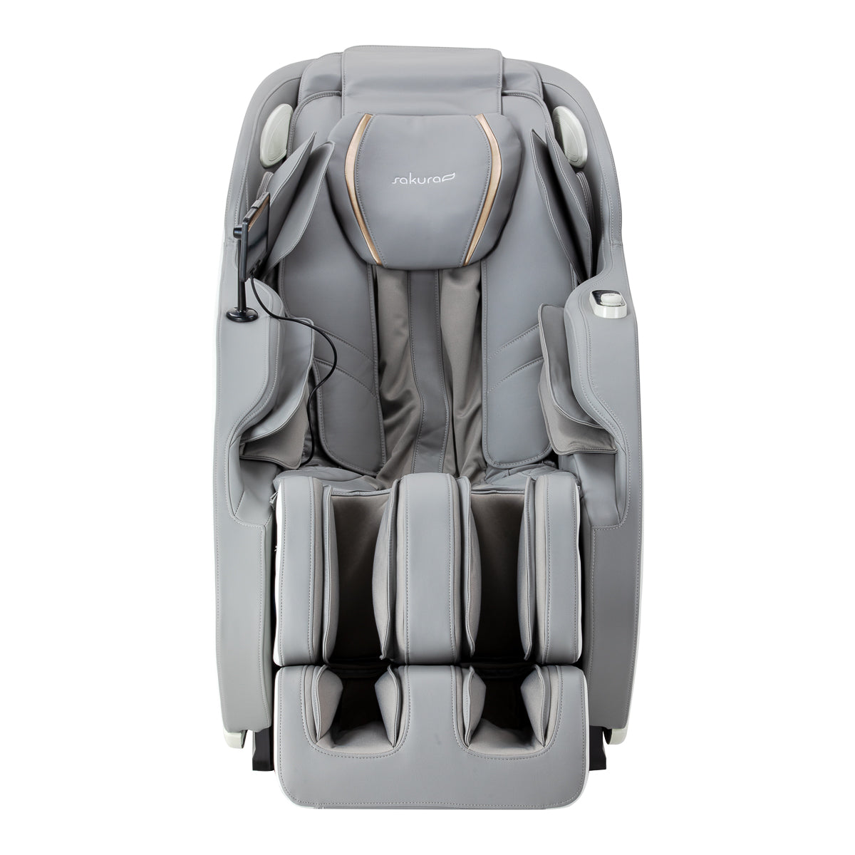 White and grey Sakura 3D Sakura Maximus 809 massage chair with padded armrests and reclining features in a modern massage furniture design.