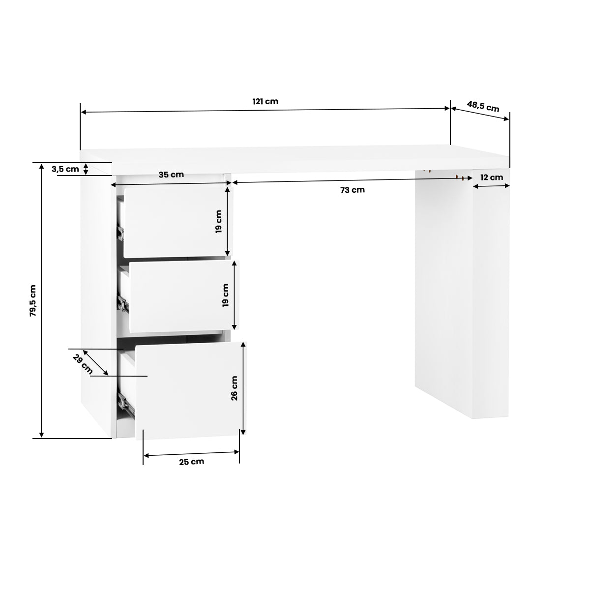 G031 white cosmetic desk dimensions and salon workstation features