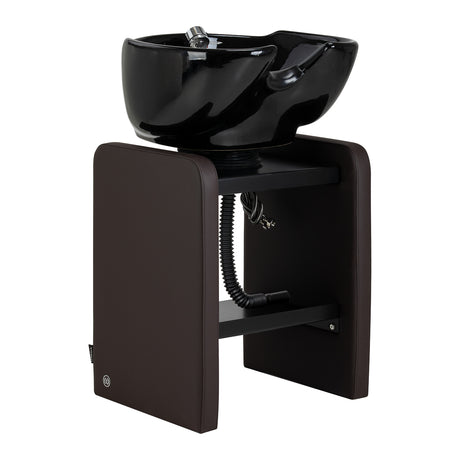 Omega Nautica brown hairdressing wash unit with comfortable chair and sink for salon use, featuring modern design and ergonomic features.
