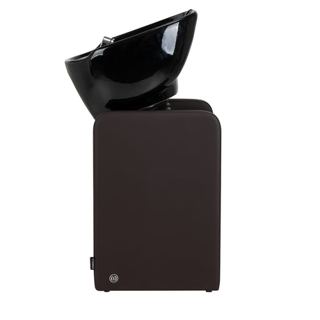 Omega Nautica brown hairdressing wash unit with a sleek design and built-in sink for professional salon use.