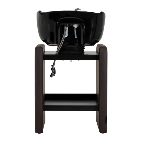 Omega Nautica brown hairdressing wash unit with sink and chair, designed for professional salon use.