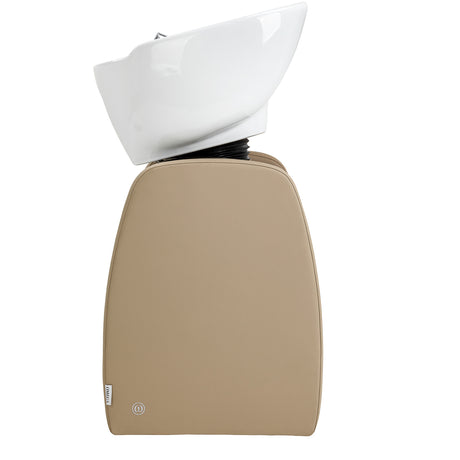 Omega Aqualina beige hairdressing wash unit with sink and adjustable chair for salon use