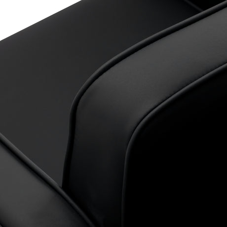 Black Omega Andromeda hairdressing chair with padded seat and backrest, adjustable height, and sturdy base.