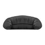 Omega black headrest for hairdressing wash unit, cushioned and adjustable for client comfort during hair treatments.
