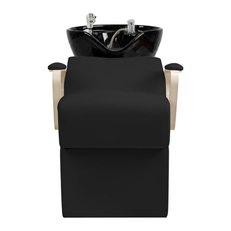 Omega Marina black hairdressing wash unit with a comfortable basin and sleek design for salon shampooing services.