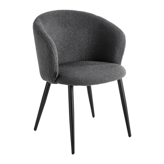 4RICO Asola grey sherpa chair with rounded backrest and black metal legs