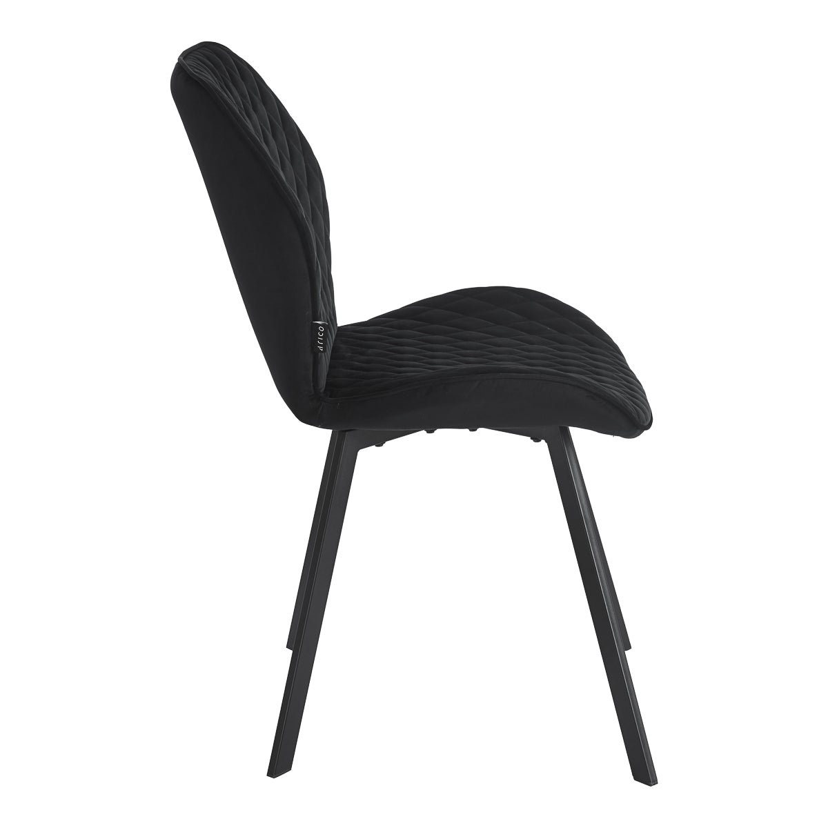 4RICO Vetro black velour chair with stitched backrest and black metal legs