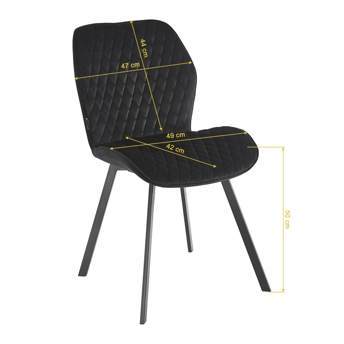 4RICO Vetro black velour chair with stitched backrest and black metal legs