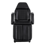 Black salon chair with hydraulic height adjustment