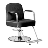 Black Gabbiano Acri hairdressing chair with padded seat and backrest, adjustable height, and sleek modern design.