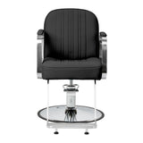 Black Gabbiano Acri hairdressing chair with adjustable headrest and armrests, featuring a sleek modern design.