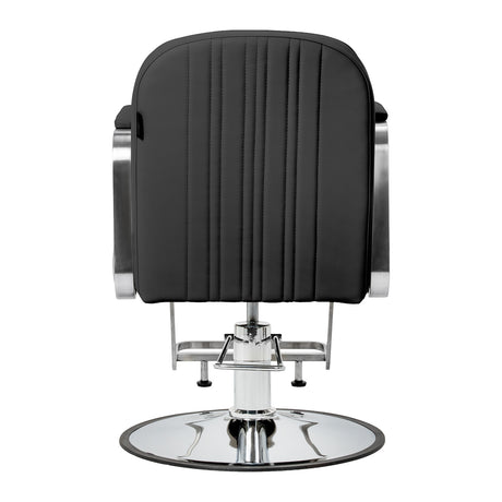 Black Gabbiano Acri hairdressing chair with adjustable headrest and armrests, featuring modern design and padded seat.