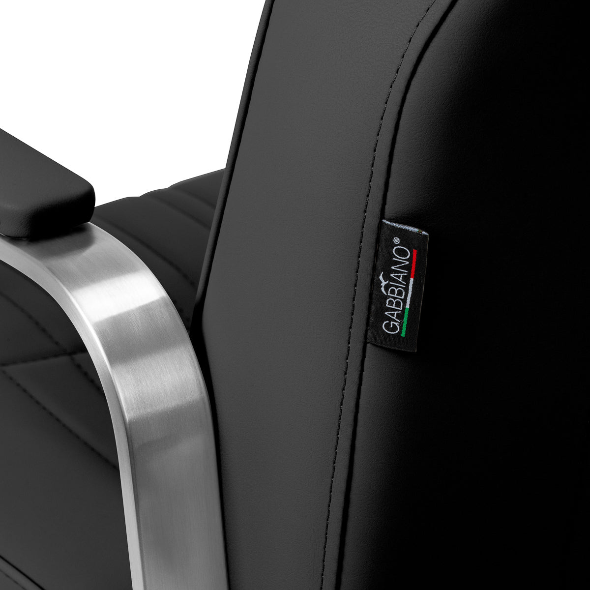 Black Gabbiano Acri hairdressing chair with adjustable height and cushioned seat, designed for salon styling and comfort.