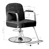 Black Gabbiano Acri hairdressing chair with padded seat and backrest, adjustable height, and modern design.