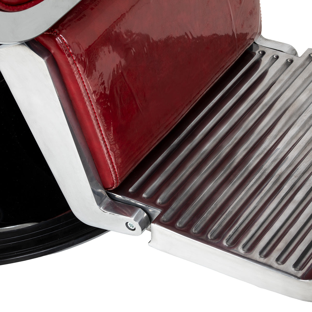 Red Gabbiano barber chair synthetic leather chrome armrests