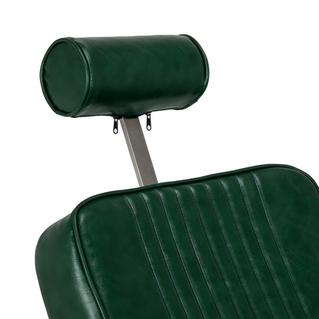 Green Gabbiano Royal X barber chair with padded armrests and adjustable headrest, designed for professional barbershop use.