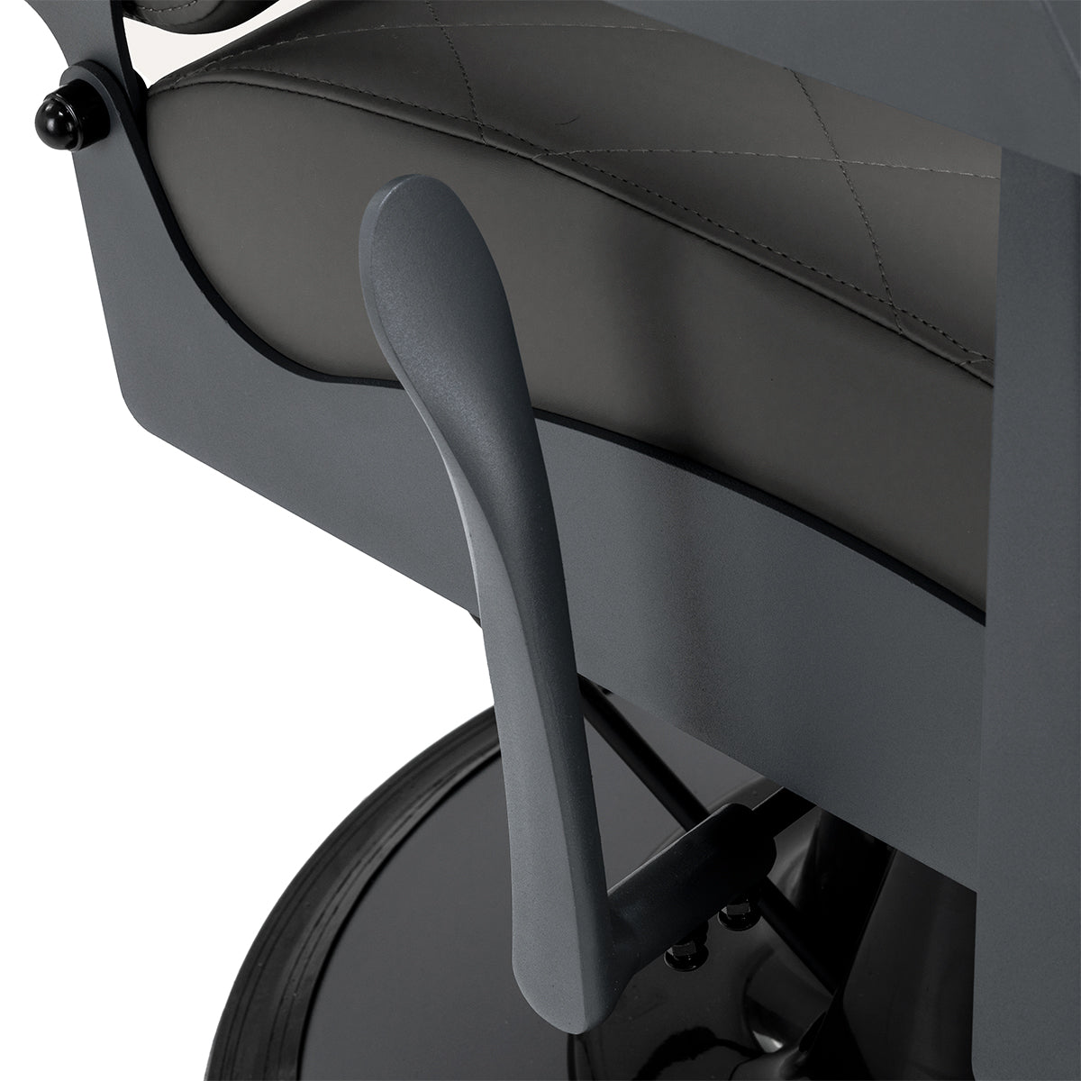 Reclining backrest detail on Gabbiano Bruno graphite barber chair