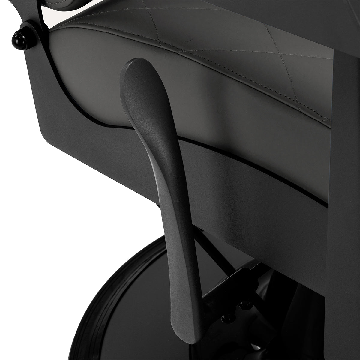 Reclining backrest detail on Gabbiano Bruno graphite barber chair