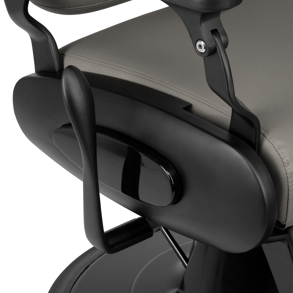 Gabbiano Francesco grey barber chair with black base, stylish barbershop furniture with cushioned seat and adjustable height