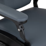 Barber's chair Gabbiano Francesco Graphite with black base, featuring padded seat and backrest, adjustable armrests, and sturdy construction.