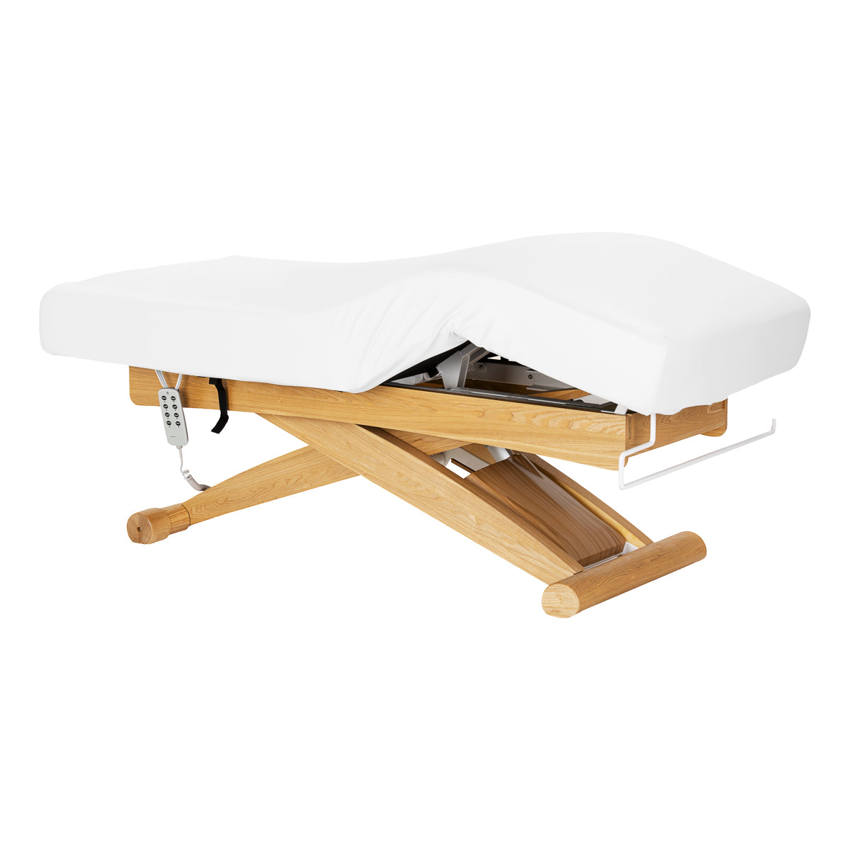 Sillon Siesta Table SPA Électrique – Blanche, Base Brun Clair · Vue générale