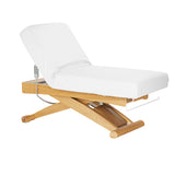 Sillon Siesta Table SPA Électrique – Blanche, Base Brun Clair · Position inclinée