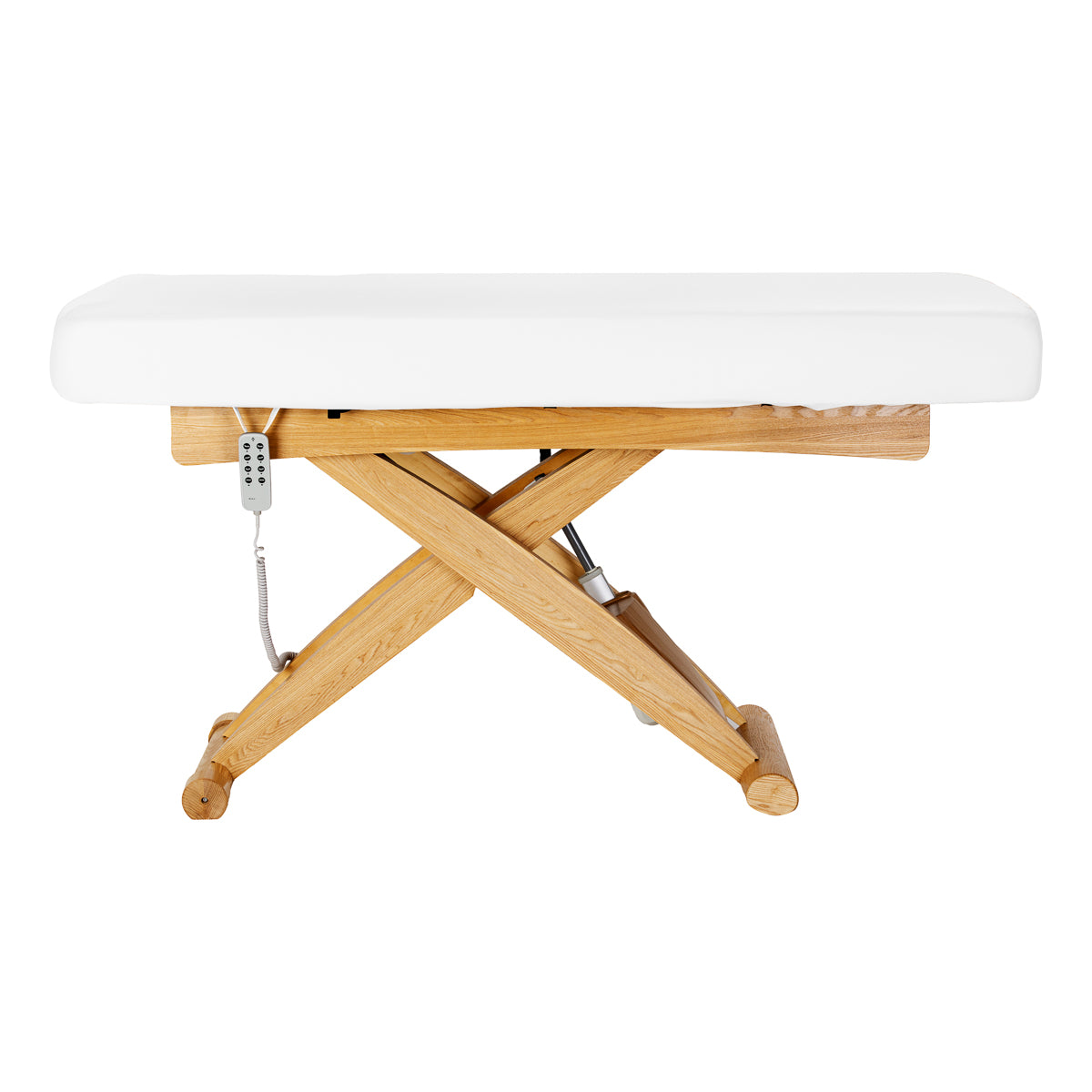 Sillon Siesta Table SPA Électrique – Blanche, Base Brun Clair · Vue de côté