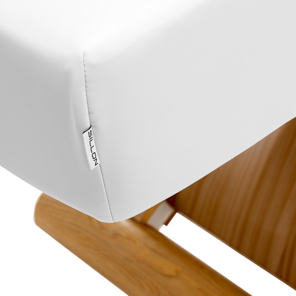 Sillon Siesta Table SPA Électrique – Blanche, Base Brun Clair · Housse amovible